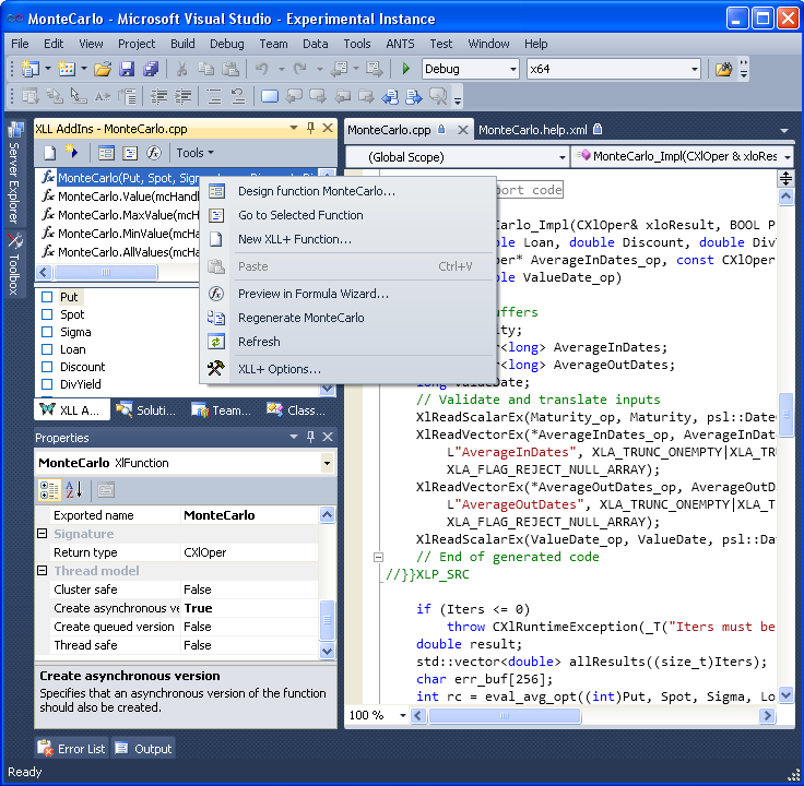 Screenshot of the XLL Add-ins window with context menu