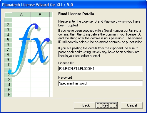 License Wizard: Enter old license