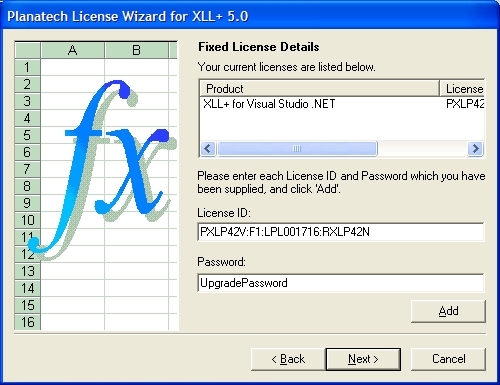 License Wizard: Enter upgrade license